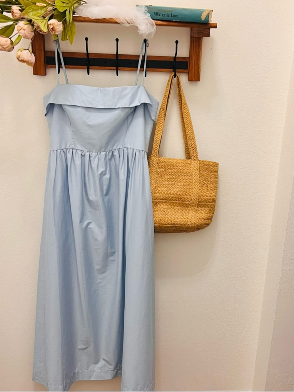 NWT Farm Rio Azul San Blas Blue Midi Dress Strappy Cotton Poplin Size L